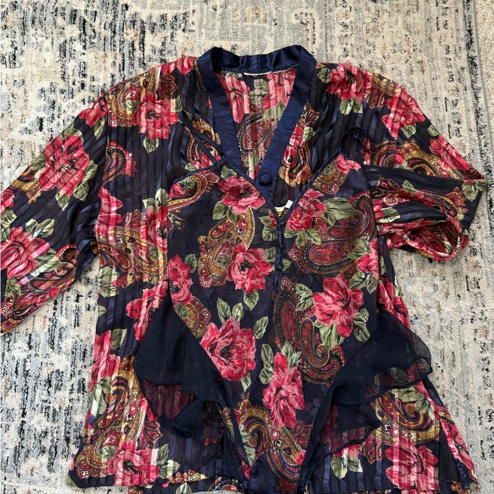 Vtg Victoria secret gold label teddie set Floral medium